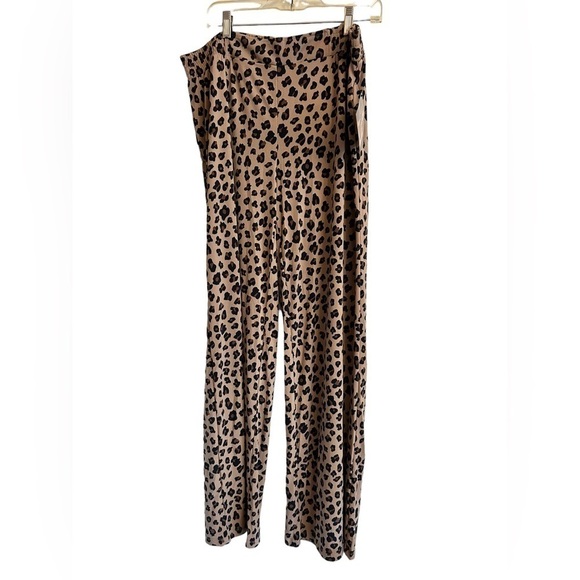 IMAN Global Collection Leopard Print Pull On Wide Leg Jersey Pants Size XL Tall - Picture 1 of 8